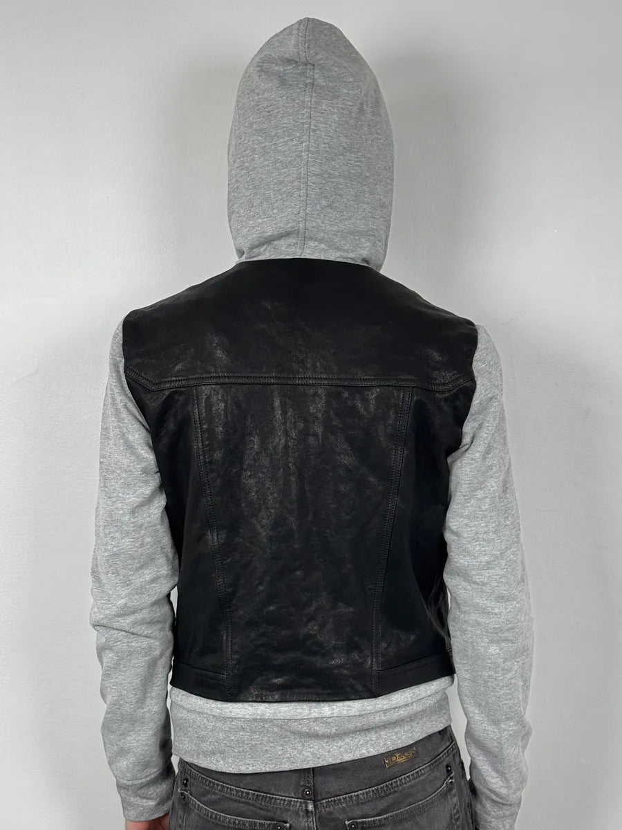 SS2019 Balmain Sample Grey & Black Horpist Leather Zip-Up Hooded Jacket HnnCjru 3