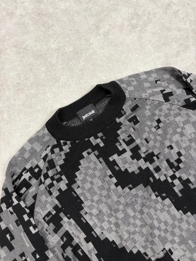 AW2019 Cavalli Pixel Map Black Sweater BtcNgLE 4