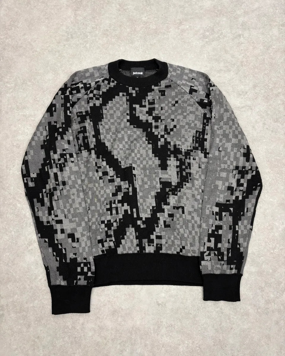 AW2019 Cavalli Pixel Map Black Sweater BtcNgLE 0