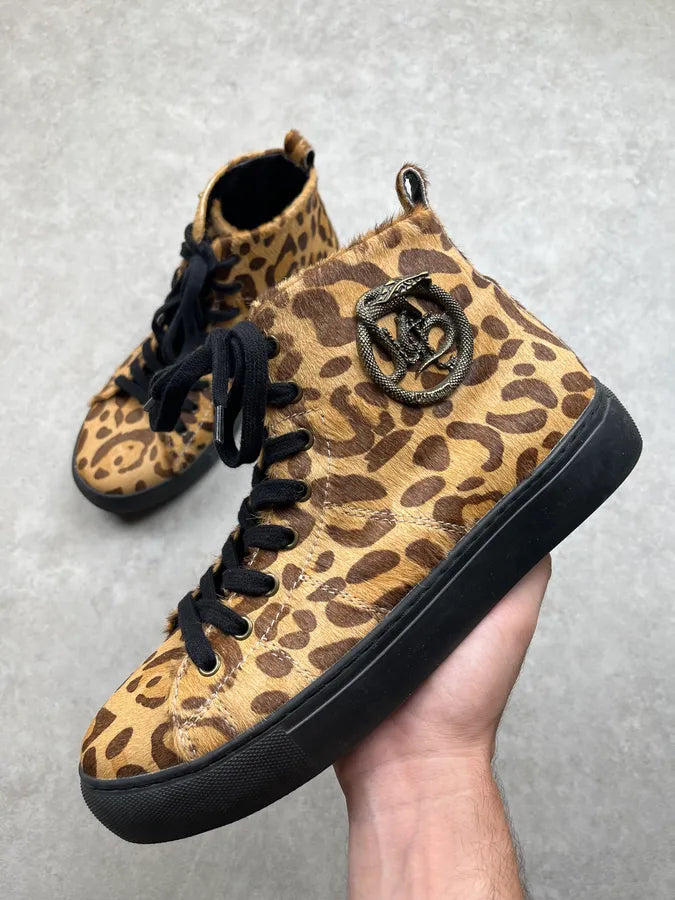 AW2019 Cavalli Pony Hair Leopard High Sneakers XrFIjno 0