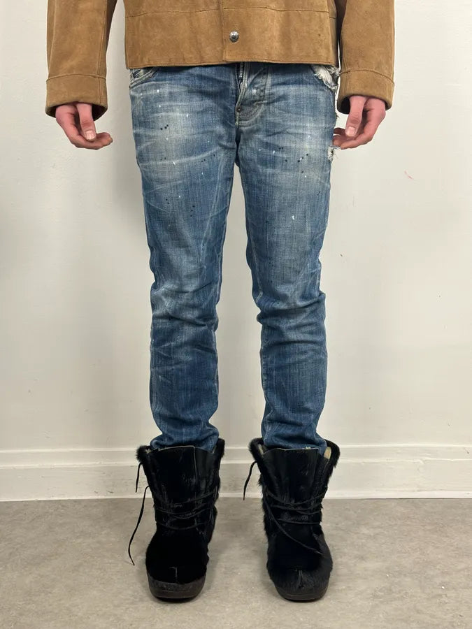 AW2019 Dsquared2 Blue Painted Denim Jeans lXeDEJc 1