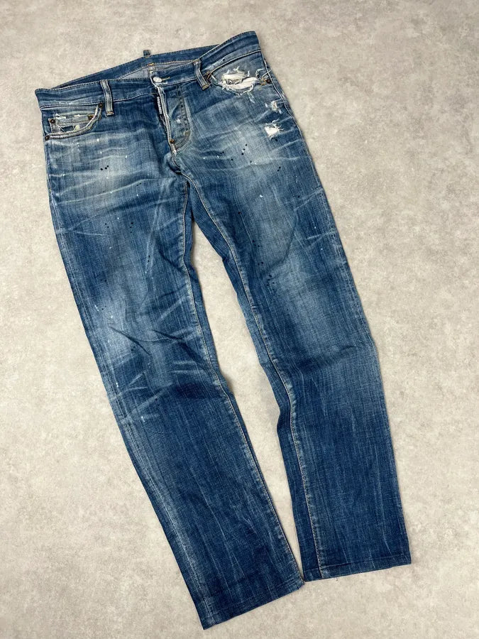 AW2019 Dsquared2 Blue Painted Denim Jeans lXeDEJc 4