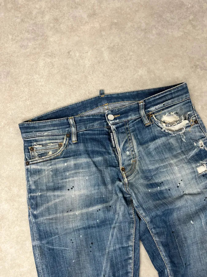 AW2019 Dsquared2 Blue Painted Denim Jeans lXeDEJc 5