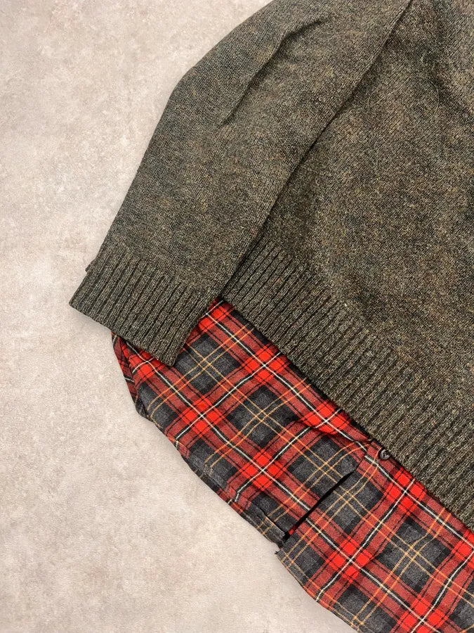 AW2019 Dsquared2 Hybrid Green Olive Wool & Checkered Red Shirt Sweater OJNFZWM 5