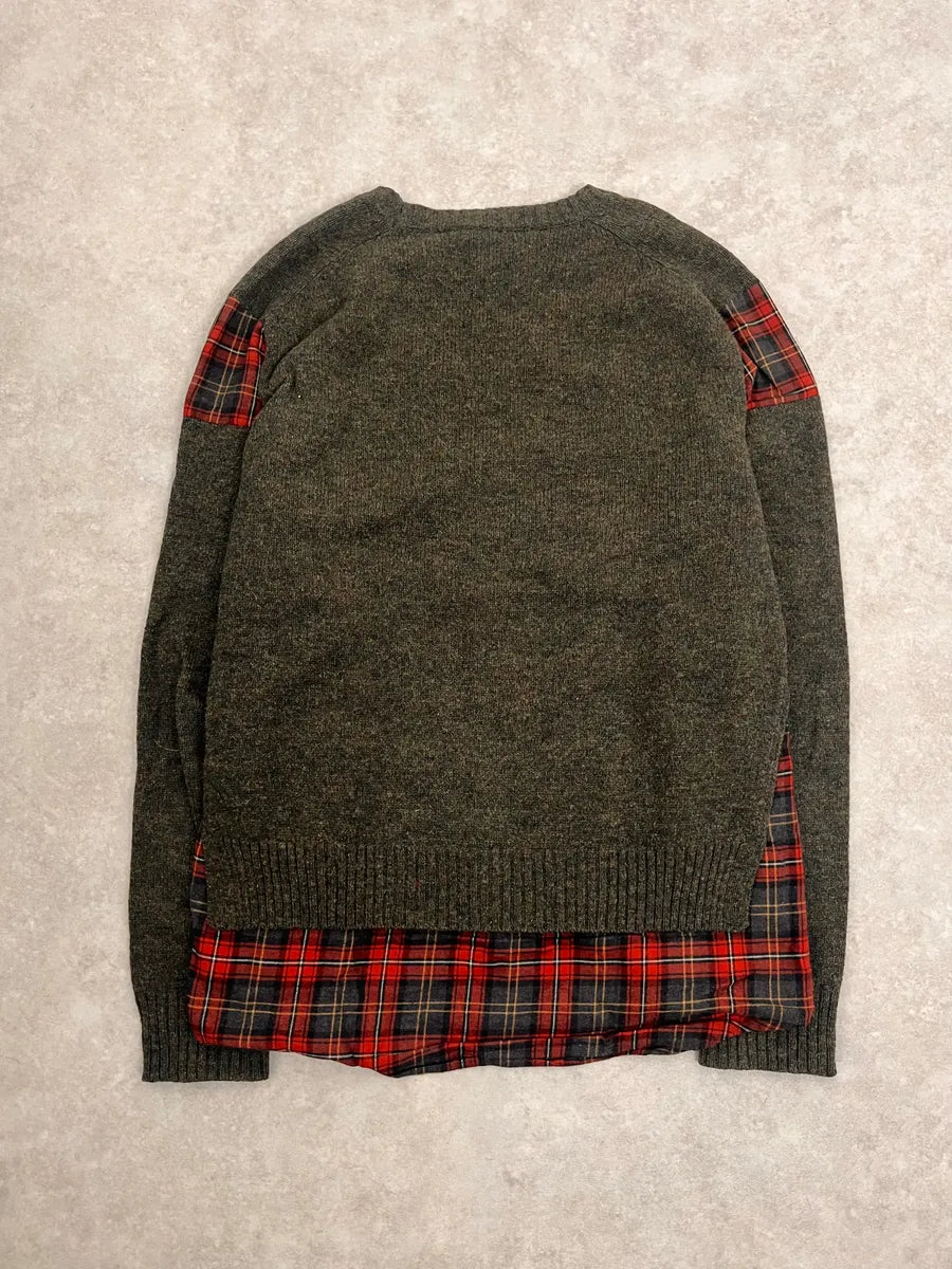 AW2019 Dsquared2 Hybrid Green Olive Wool & Checkered Red Shirt Sweater OJNFZWM 7