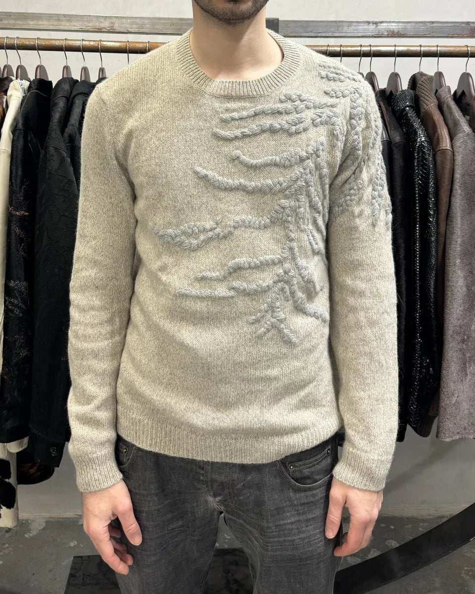 AW2019 Emporio Armani Abstract Roots Wool Beige Sweater (L) 0