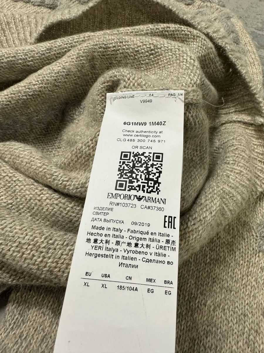 AW2019 Emporio Armani Abstract Roots Wool Beige Sweater (L) 8