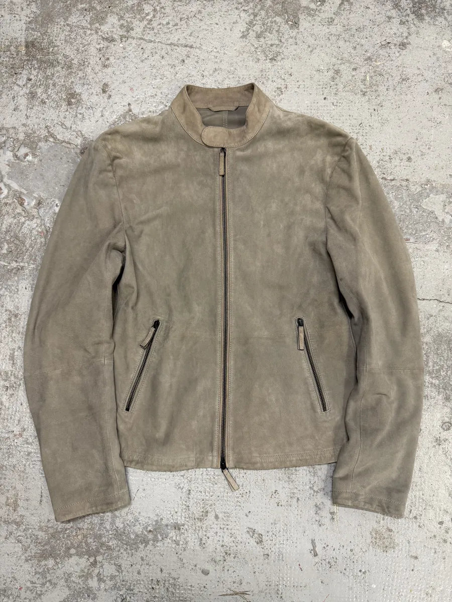 AW2019 Emporio Armani Biker Grey Suede Leather Jacket hcksPeh 0