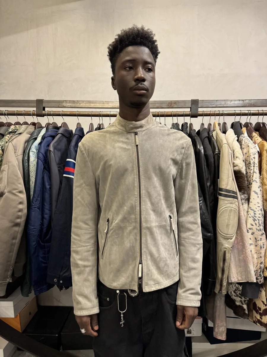 AW2019 Emporio Armani Biker Grey Suede Leather Jacket hcksPeh 1