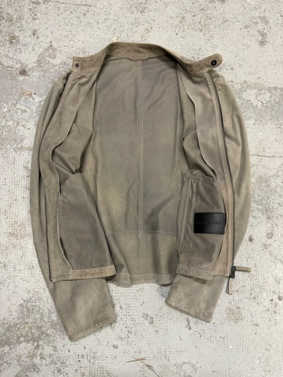 AW2019 Emporio Armani Biker Grey Suede Leather Jacket hcksPeh 10