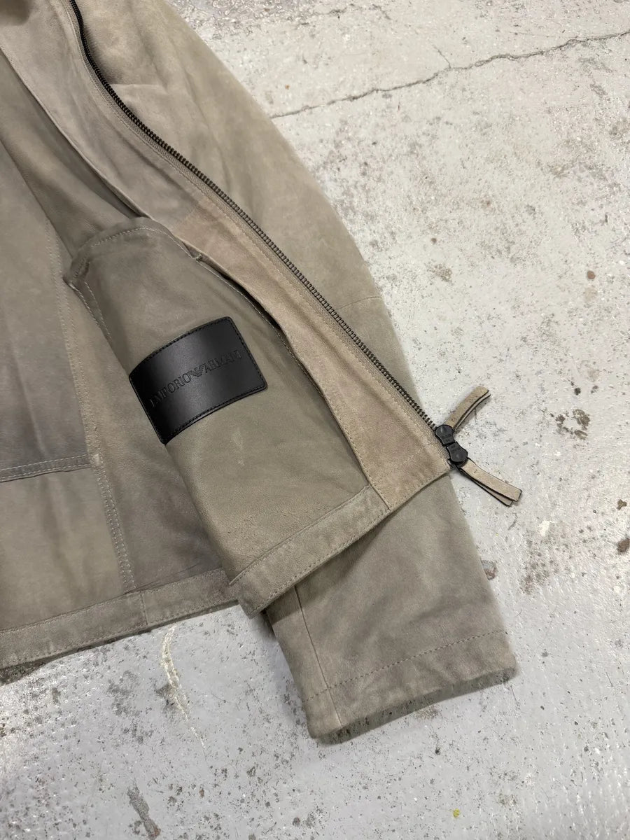 AW2019 Emporio Armani Biker Grey Suede Leather Jacket hcksPeh 11