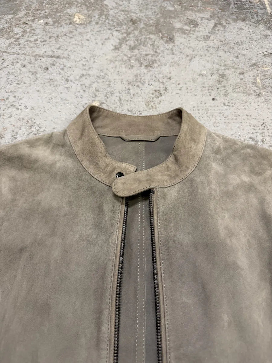 AW2019 Emporio Armani Biker Grey Suede Leather Jacket hcksPeh 12
