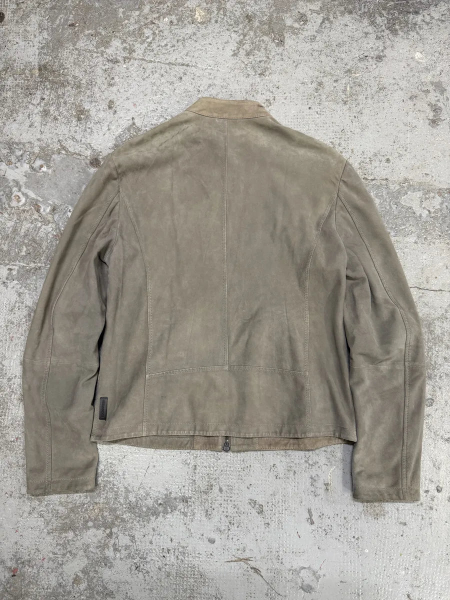 AW2019 Emporio Armani Biker Grey Suede Leather Jacket hcksPeh 3