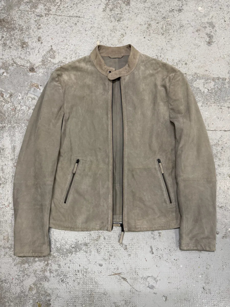 AW2019 Emporio Armani Biker Grey Suede Leather Jacket hcksPeh 4