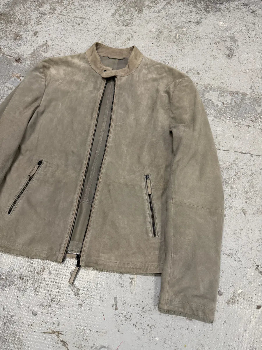 AW2019 Emporio Armani Biker Grey Suede Leather Jacket hcksPeh 5