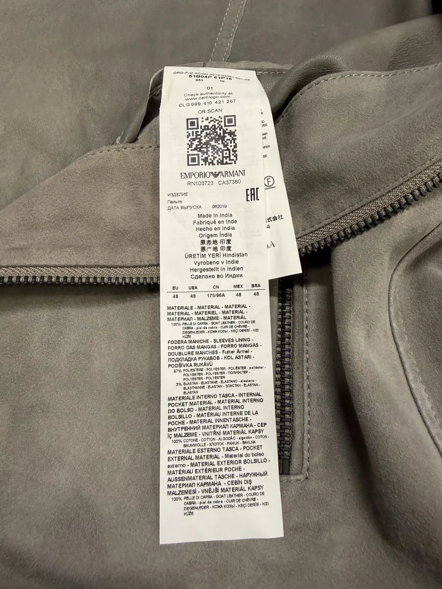AW2019 Emporio Armani Biker Grey Suede Leather Jacket hcksPeh 9