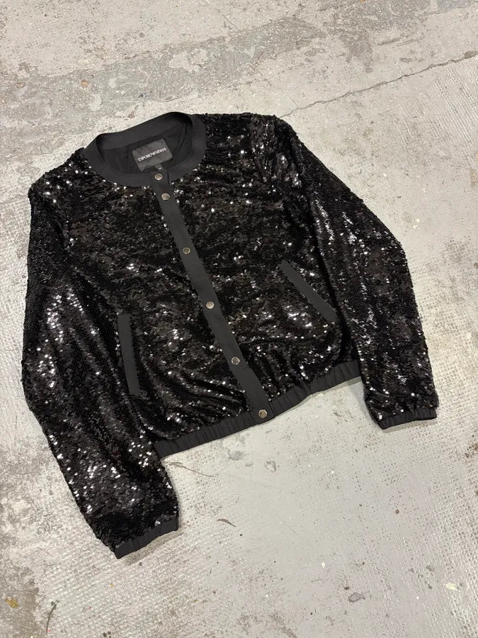 AW2019 Emporio Armani Black Glitters Buttoned Cardigan qIvfKZu 3