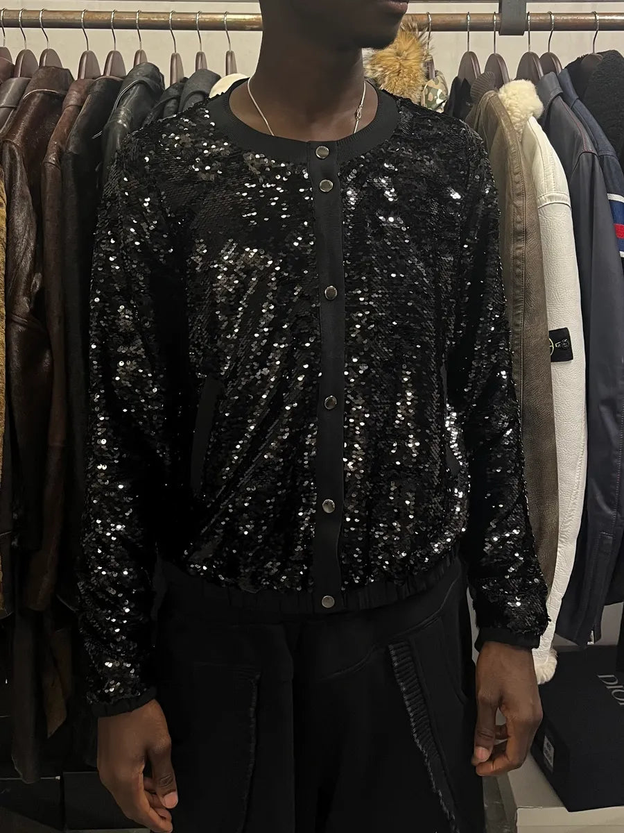 AW2019 Emporio Armani Black Glitters Buttoned Cardigan qIvfKZu 1