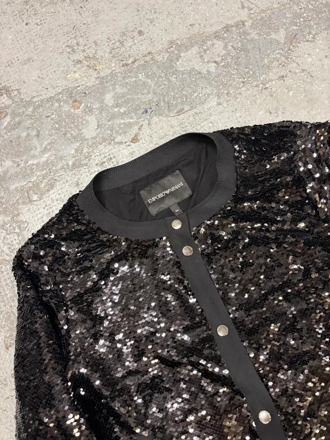 AW2019 Emporio Armani Black Glitters Buttoned Cardigan qIvfKZu 4