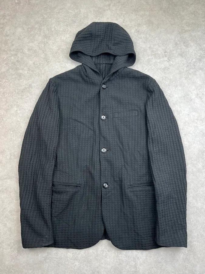 AW2019 Emporio Armani Black Waffle Hooded Light Jacket ifGxoSP 0