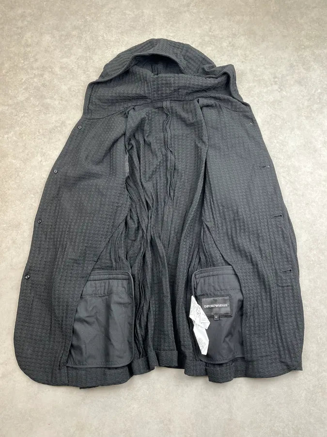 AW2019 Emporio Armani Black Waffle Hooded Light Jacket ifGxoSP 8