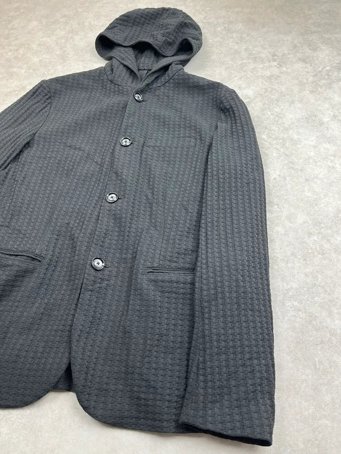 AW2019 Emporio Armani Black Waffle Hooded Light Jacket ifGxoSP 3