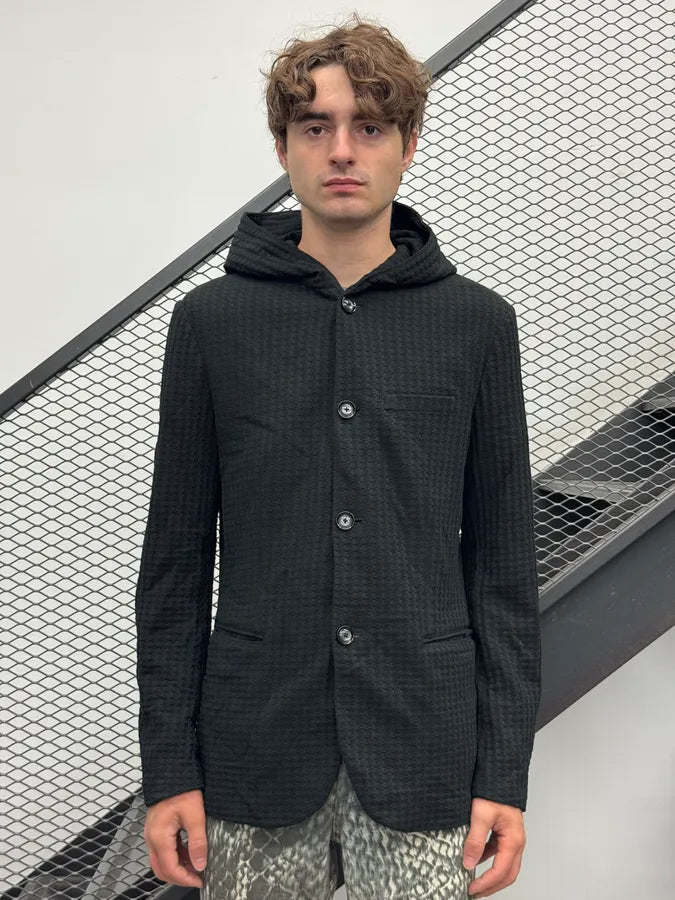AW2019 Emporio Armani Black Waffle Hooded Light Jacket ifGxoSP 1