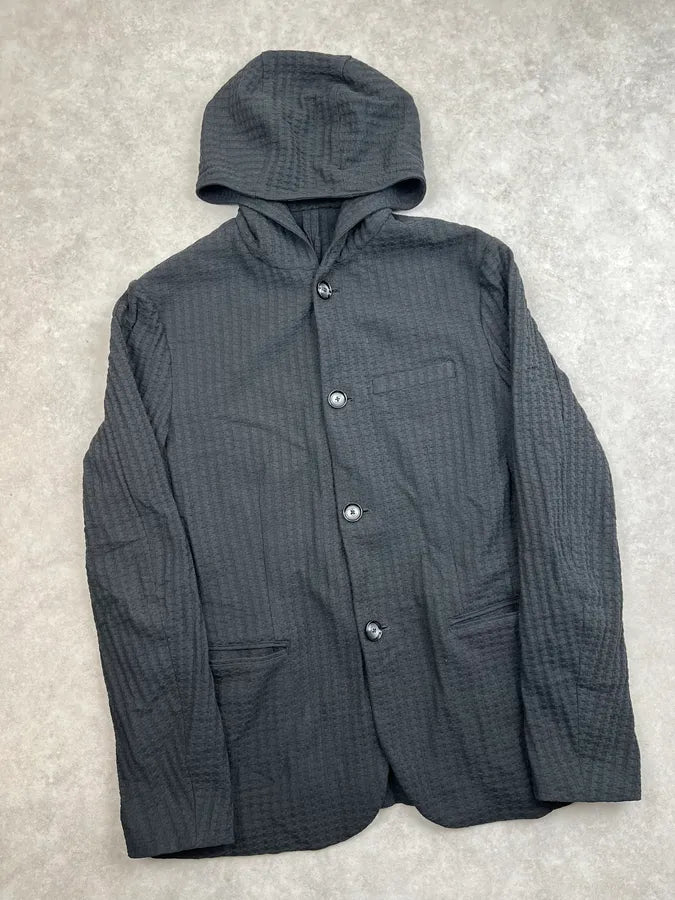 AW2019 Emporio Armani Black Waffle Hooded Light Jacket ifGxoSP 4