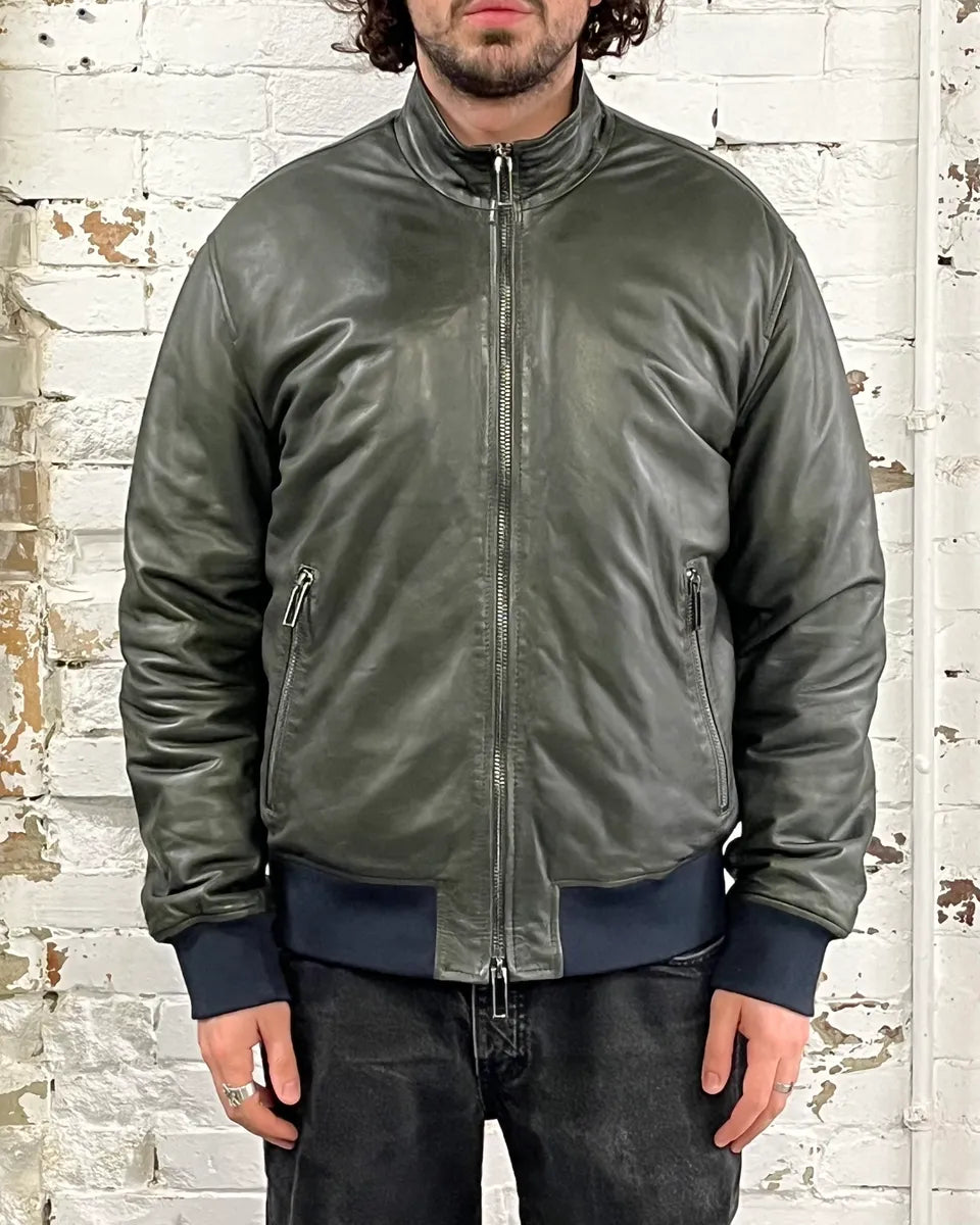 AW2019 Emporio Armani Green Leather Bomber Jacket FdkjVwR 1
