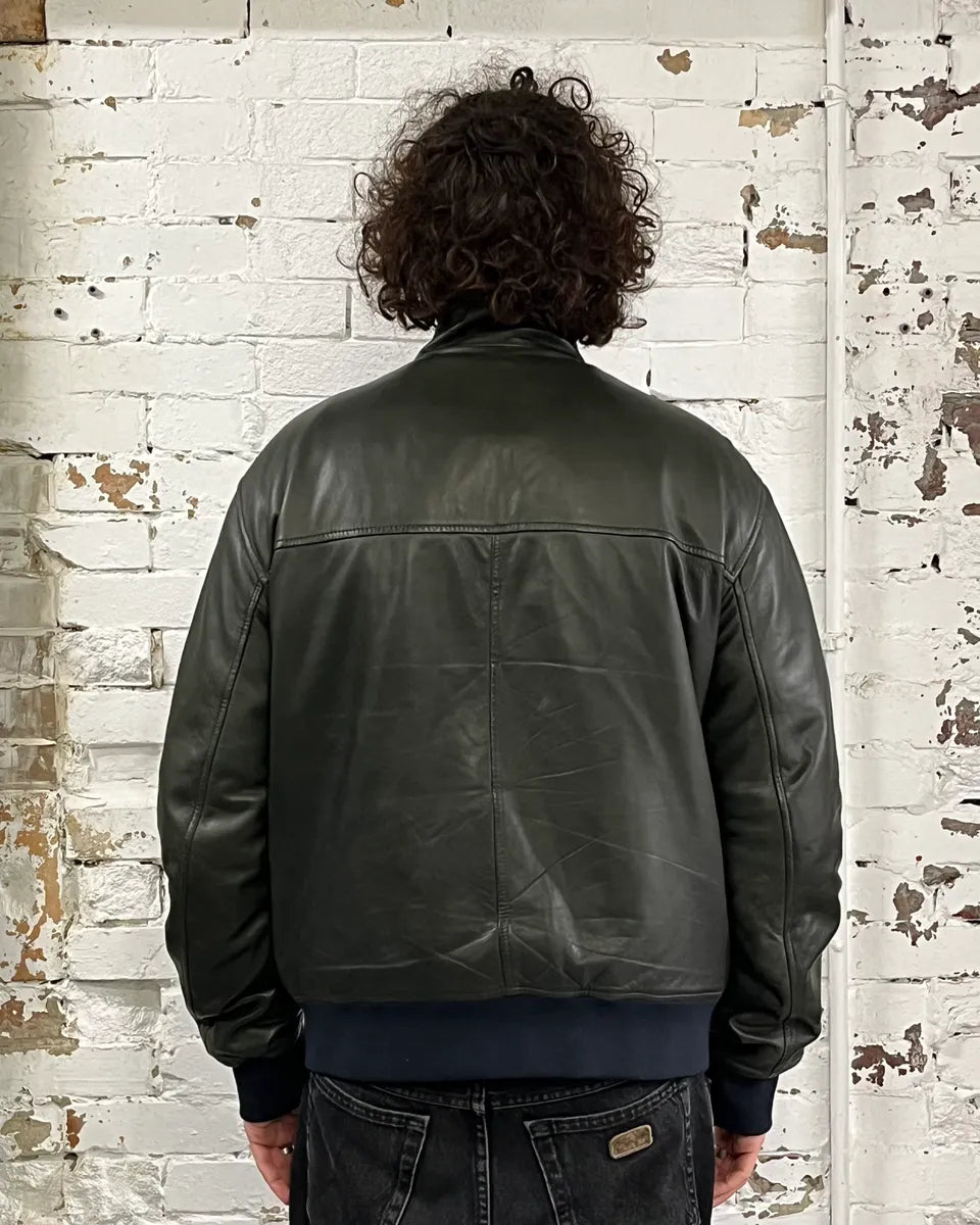 AW2019 Emporio Armani Green Leather Bomber Jacket FdkjVwR 2
