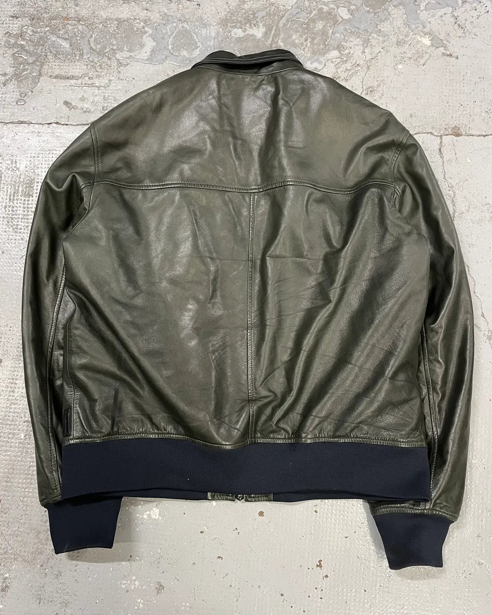 AW2019 Emporio Armani Green Leather Bomber Jacket FdkjVwR 6