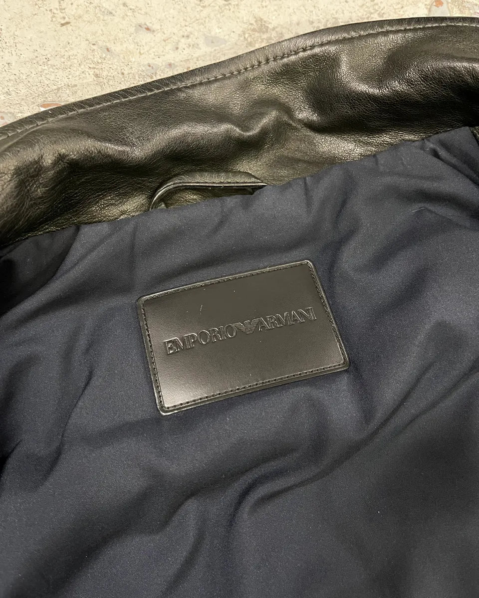 AW2019 Emporio Armani Green Leather Bomber Jacket FdkjVwR 8