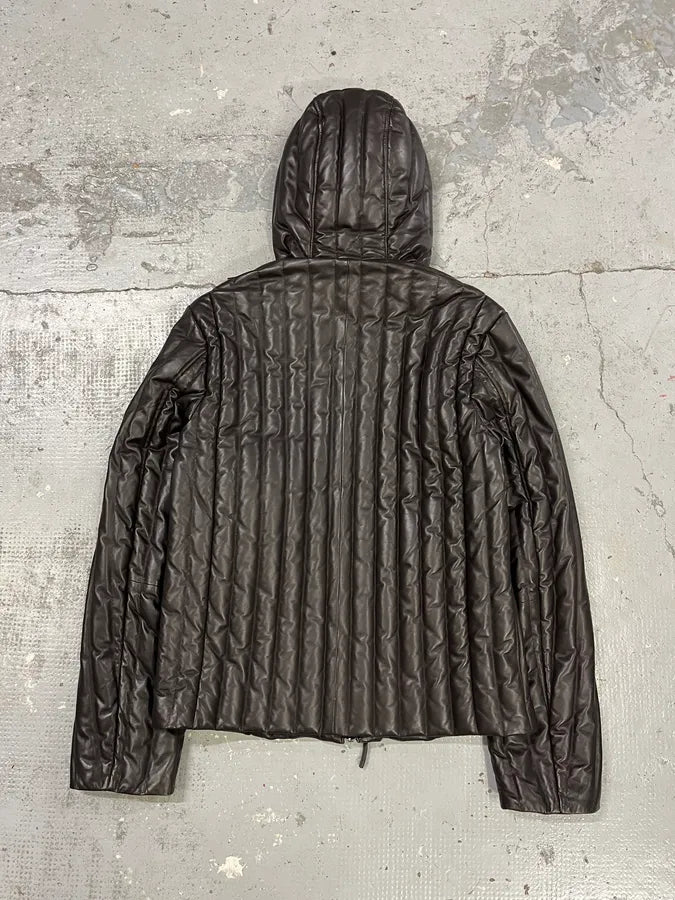 AW2019 Emporio Armani Grey Leather Lines Hooded Jacket xYGYUHA 3
