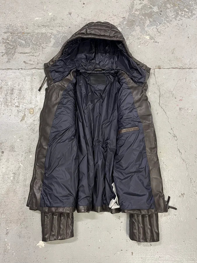 AW2019 Emporio Armani Grey Leather Lines Hooded Jacket xYGYUHA 8