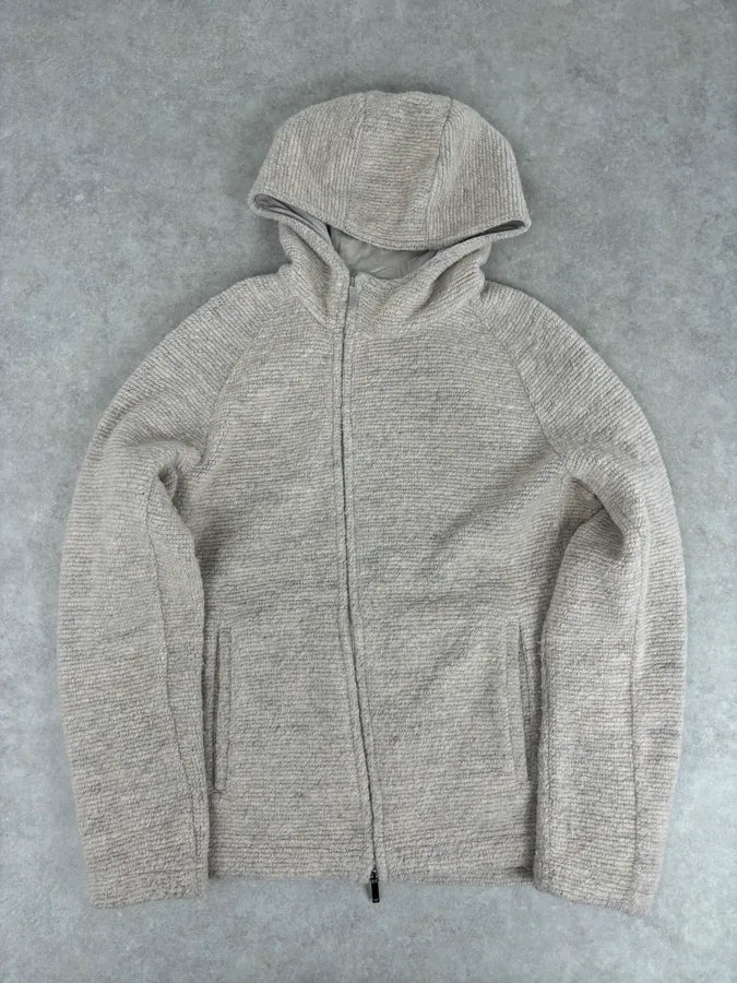 AW2019 Emporio Armani Hooded Grey Knit Zip-up Sweater YEBjcdb 0