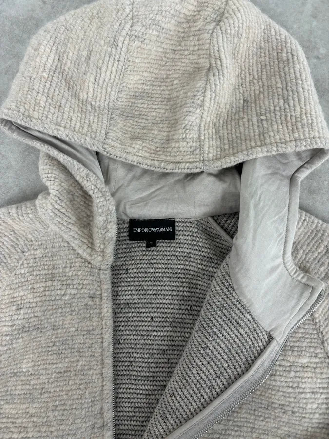 AW2019 Emporio Armani Hooded Grey Knit Zip-up Sweater YEBjcdb 7