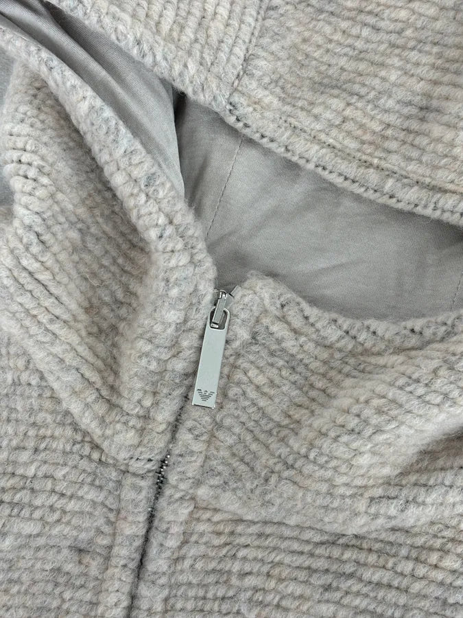 AW2019 Emporio Armani Hooded Grey Knit Zip-up Sweater YEBjcdb 8
