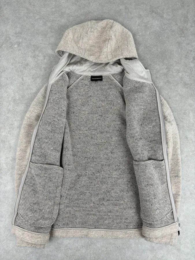AW2019 Emporio Armani Hooded Grey Knit Zip-up Sweater YEBjcdb 6