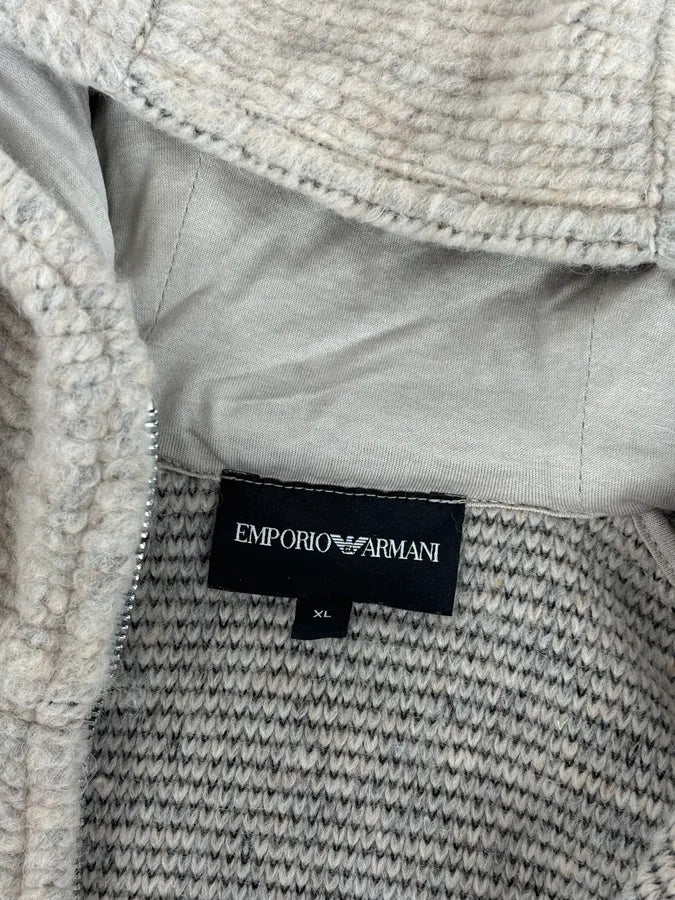 AW2019 Emporio Armani Hooded Grey Knit Zip-up Sweater YEBjcdb 9