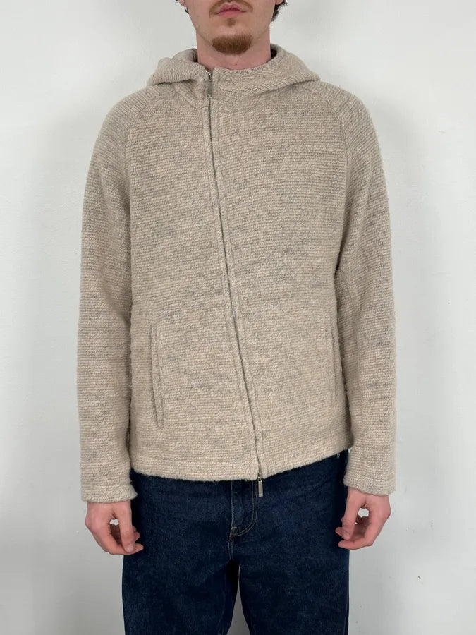AW2019 Emporio Armani Hooded Grey Knit Zip-up Sweater YEBjcdb 1