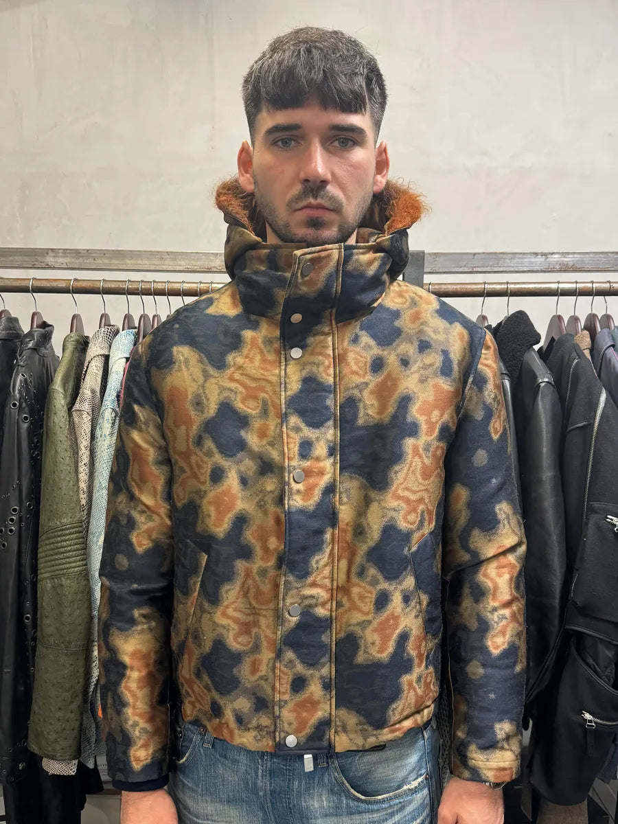 AW2019 Emporio Armani Impressionist Wavy Effect Beige Navy Jacket FgmHyli 1