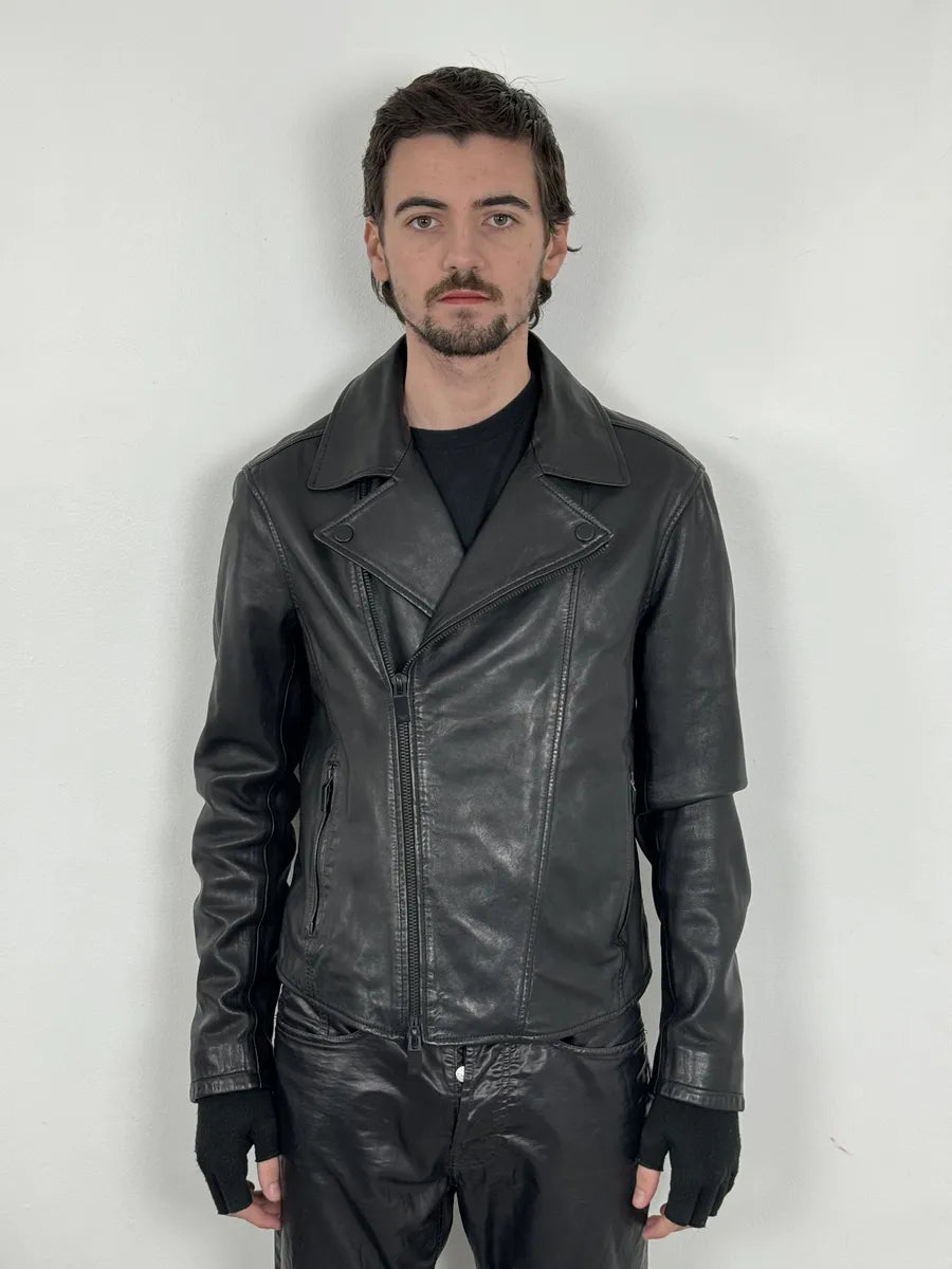 AW2019 Emporio Armani Perfecto Grey Leather Jacket fPXqyyS 0