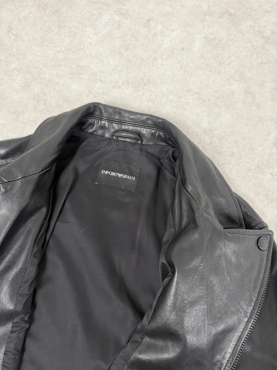 AW2019 Emporio Armani Perfecto Grey Leather Jacket fPXqyyS 5