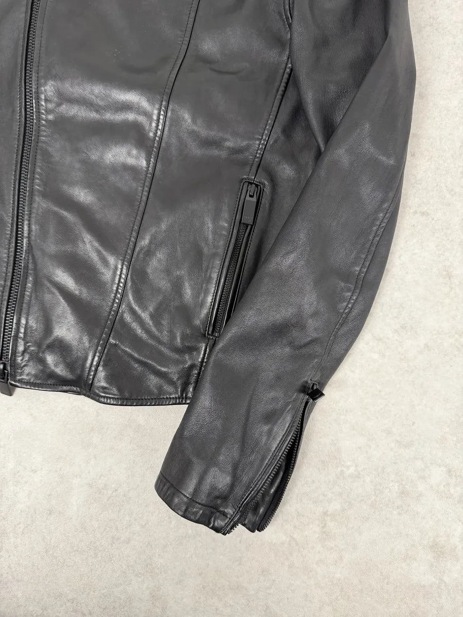 AW2019 Emporio Armani Perfecto Grey Leather Jacket fPXqyyS 7