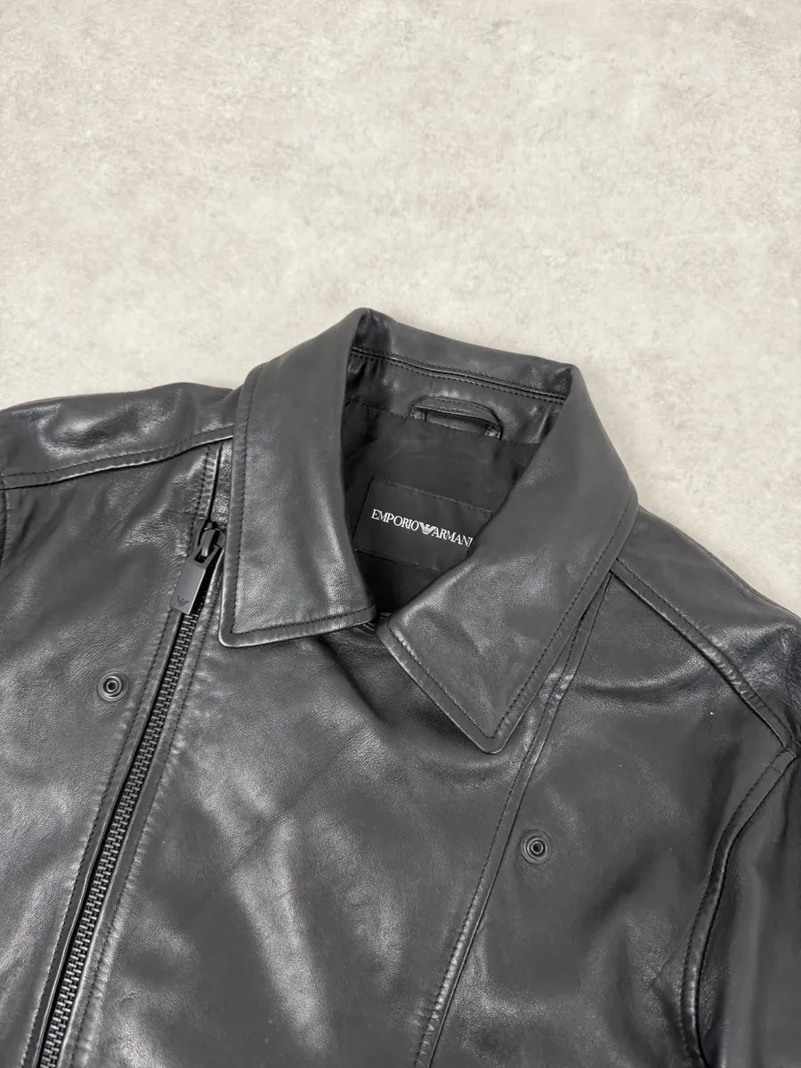 AW2019 Emporio Armani Perfecto Grey Leather Jacket fPXqyyS 8