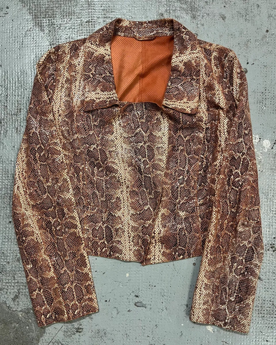 AW2019 Emporio Armani Snakeskin Effect Pink Leather Jacket JVaHcWy 0