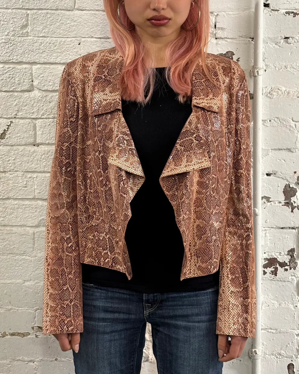 AW2019 Emporio Armani Snakeskin Effect Pink Leather Jacket JVaHcWy 1