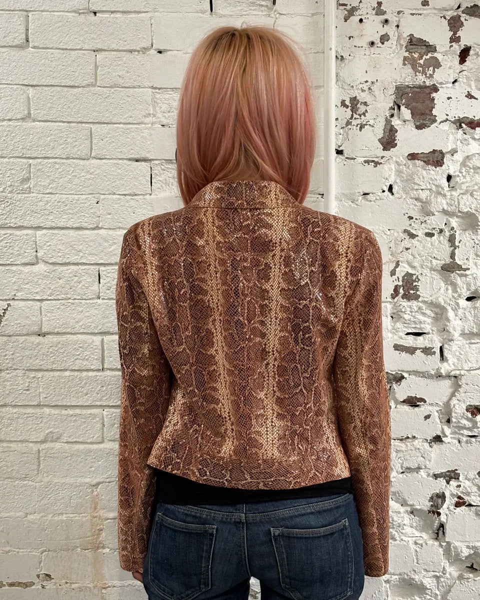 AW2019 Emporio Armani Snakeskin Effect Pink Leather Jacket JVaHcWy 2