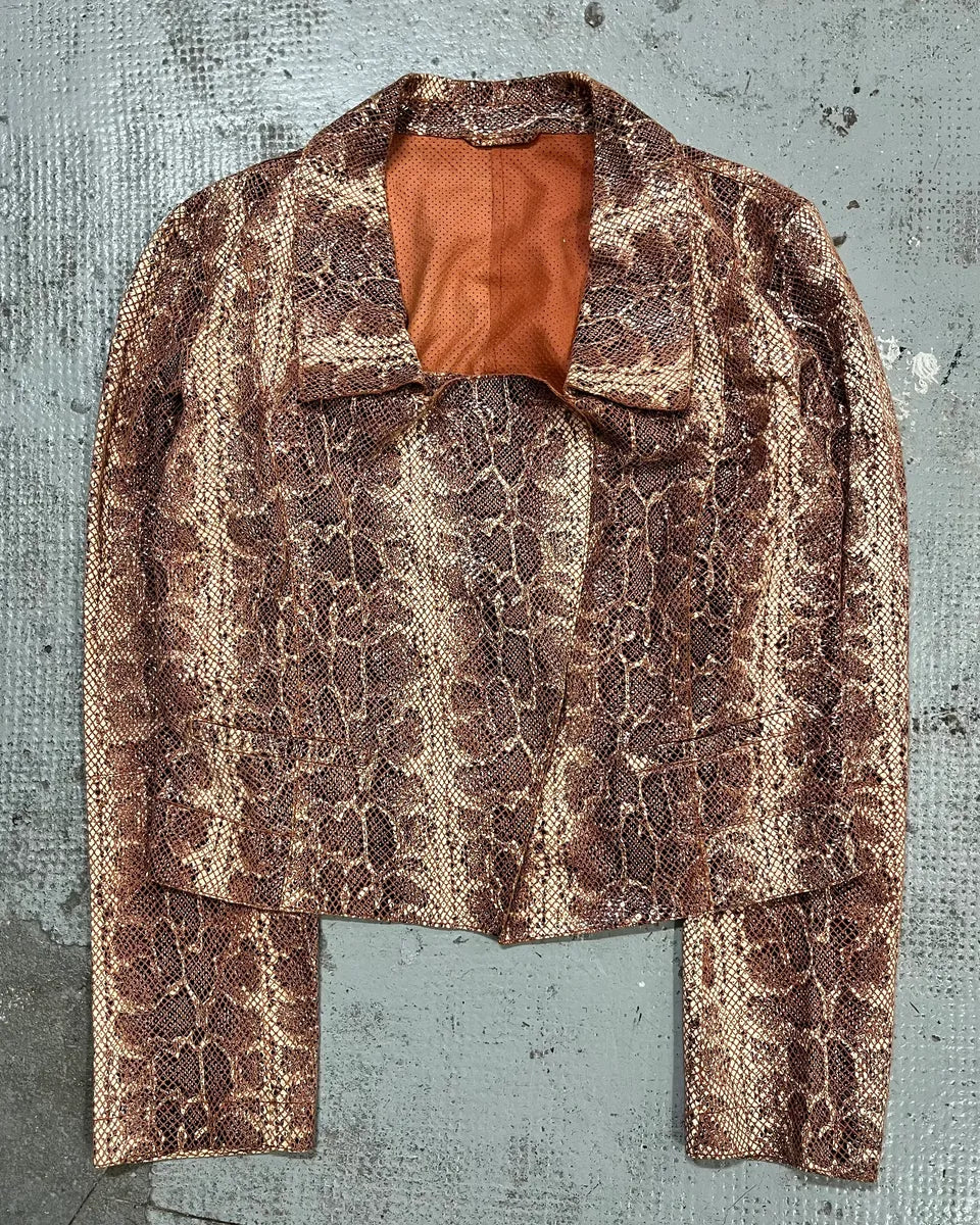 AW2019 Emporio Armani Snakeskin Effect Pink Leather Jacket JVaHcWy 3