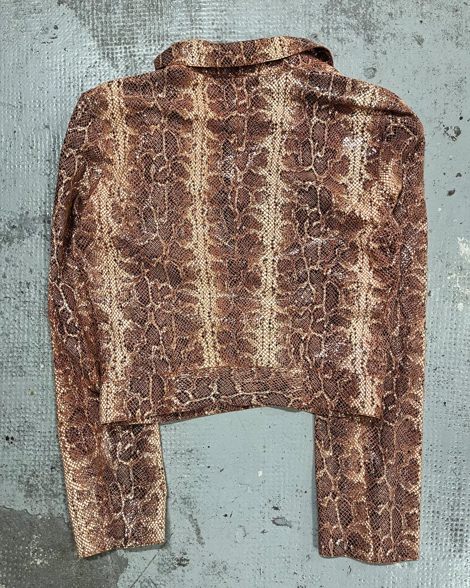 AW2019 Emporio Armani Snakeskin Effect Pink Leather Jacket JVaHcWy 6